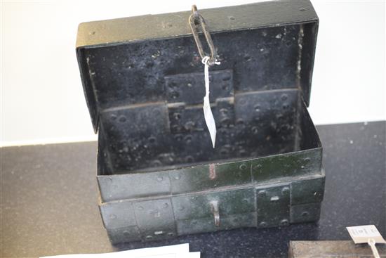 An 18th century German iron strong box, 12.5in.